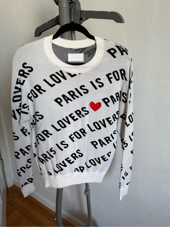 Zadig & Voltaire Sweaters - Z&V: Paris Is For Lovers Heart Crewneck Sweater - White with Black & Red